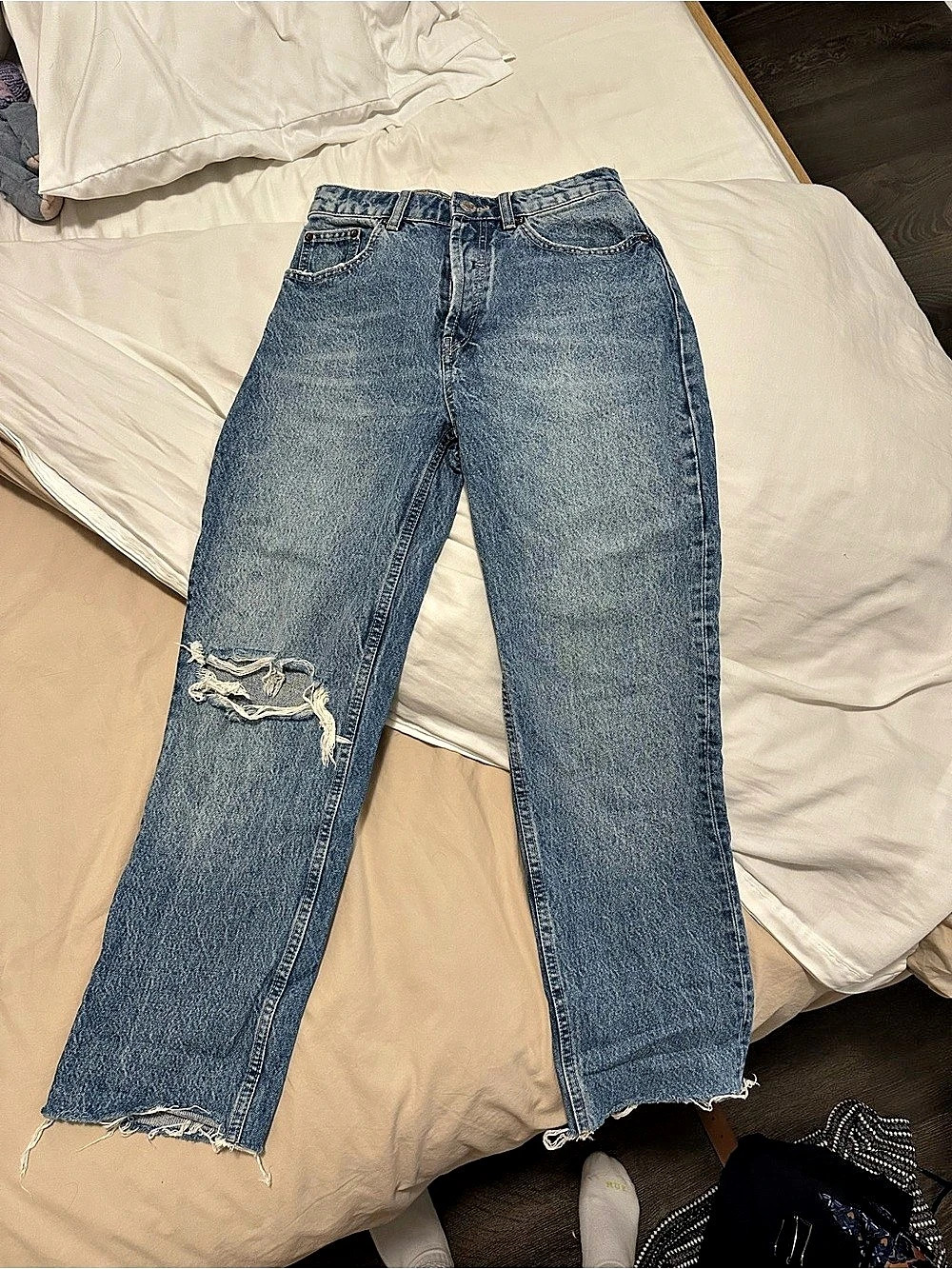 Straight Leg Distressed ZARA Blue Jeans